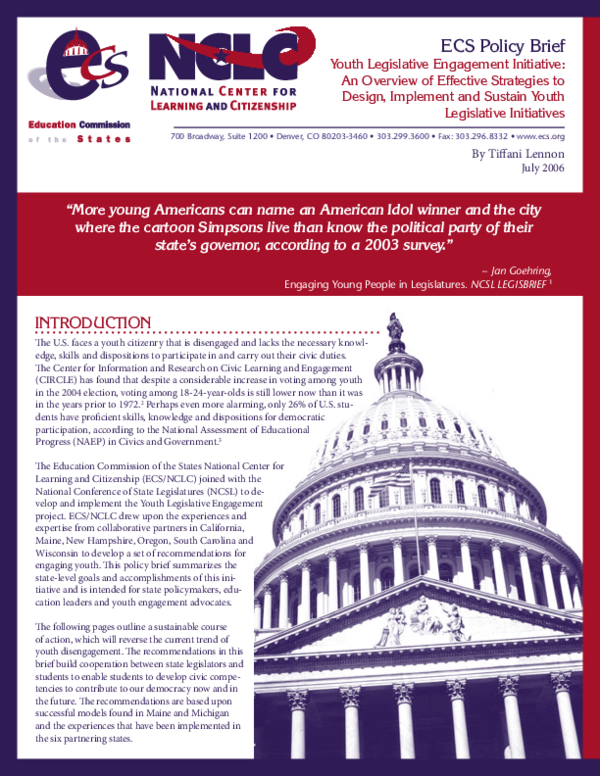 (PDF) Youth Legislative Engagement Initiative: An Overview of Effective ...