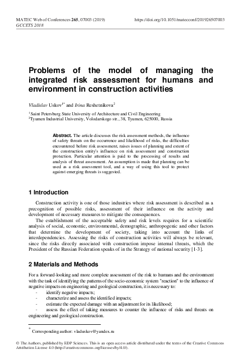 (PDF) Problems of the model of managing the integrated risk assessment ...