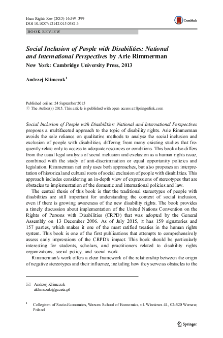 (PDF) Social inclusion of people with disabilities. National and ...