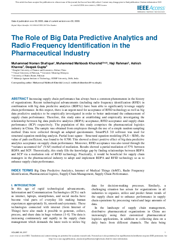 (PDF) The Role of Big Data Predictive Analytics and Radio Frequency ...
