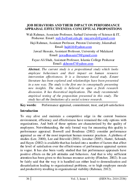 (PDF) Job behaviors and their impact on Performance Appraisal ...