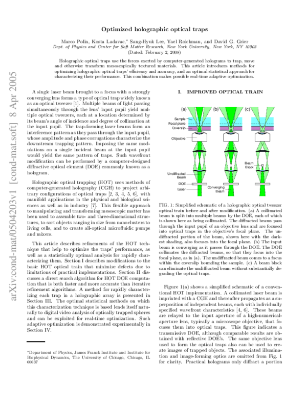 (PDF) Optimized holographic optical traps Marco Polin Academia.edu