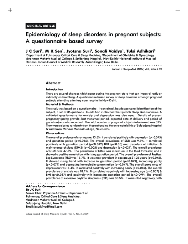 (PDF) Epidemiology of sleep disorders in pregnant subjects: A ...