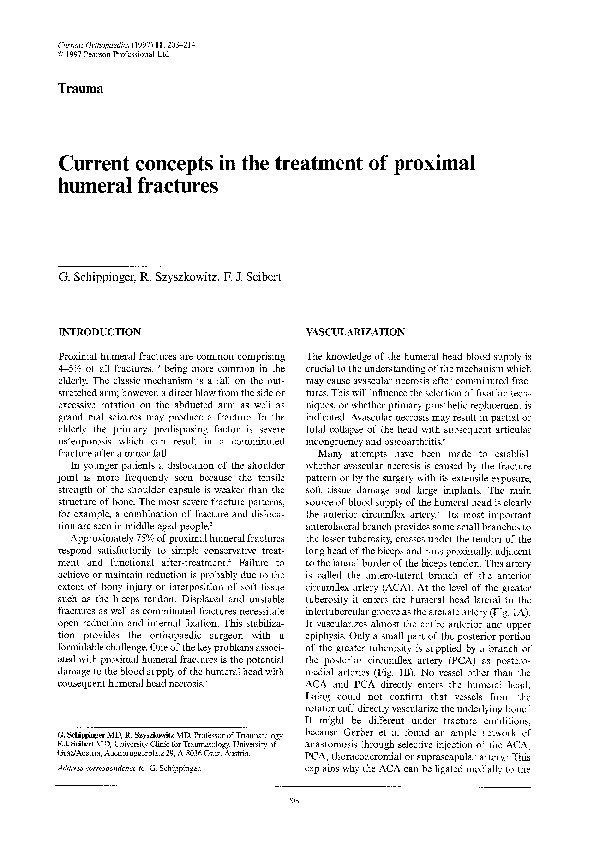 (PDF) Current concepts in the treatment of proximal humeral fractures