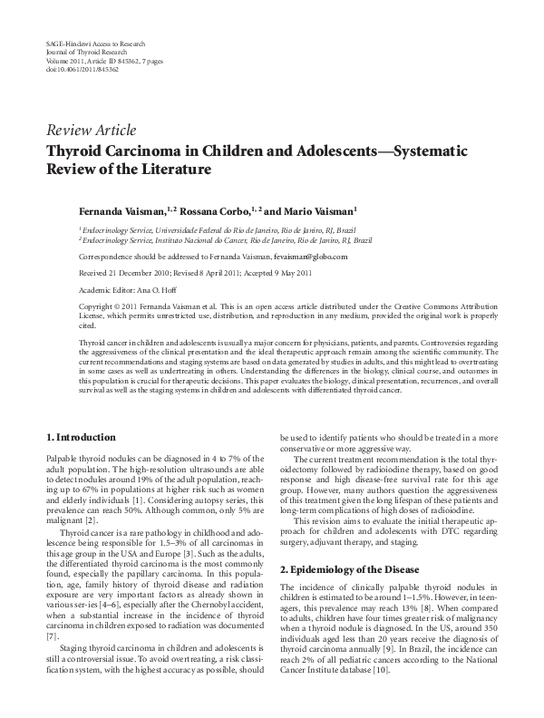 (PDF) Thyroid Carcinoma in Children and Adolescents