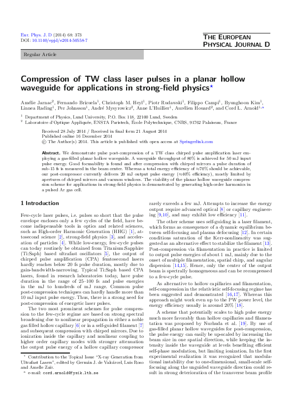 (PDF) Compression of TW class laser pulses in a planar hollow waveguide ...