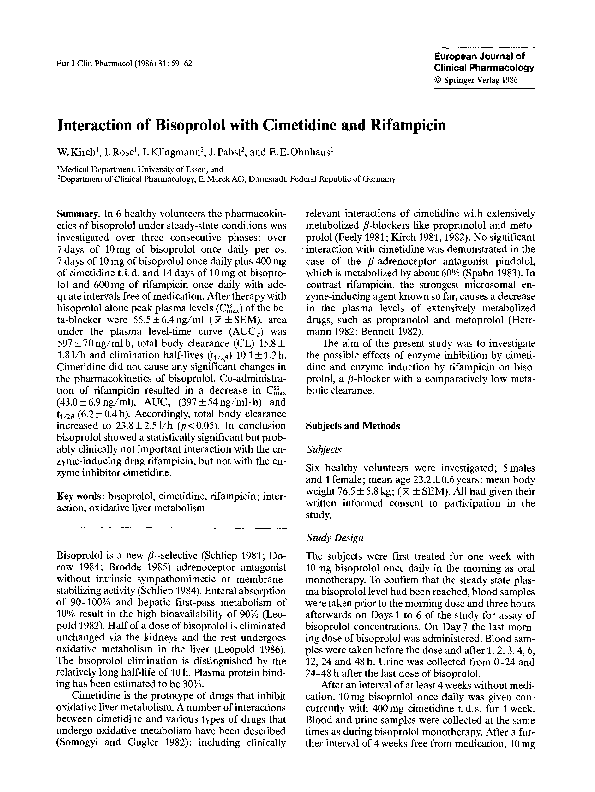 (PDF) Interaction of bisoprolol with cimetidine and rifampicin Ingrid