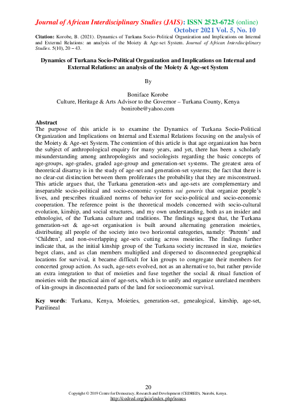 (PDF) Dynamics of Turkana Socio-Political Organization and Implications ...