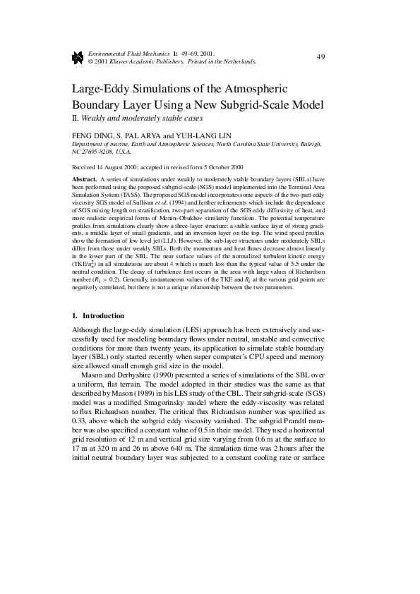 (PDF) Large-Eddy Simulations of the Atmospheric Boundary Layer Using a ...