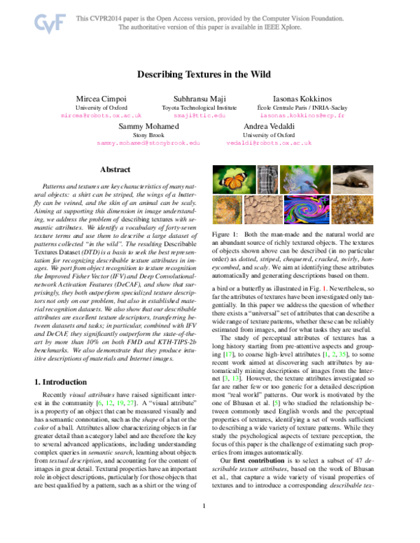 (PDF) Describing Textures in the Wild