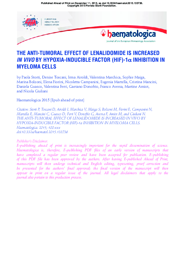 (PDF) The Anti-Tumoral Effect of Lenalidomide is Increased in Vivo by ...