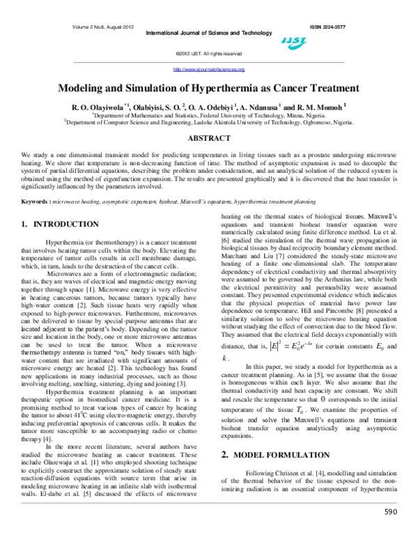 (PDF) Modelling and Simulation of Hyperthermia as Cancer Treatment