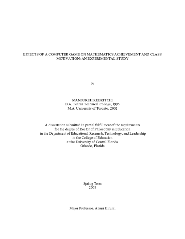 (PDF) Effects of a computer game on mathematics achievement and class ...