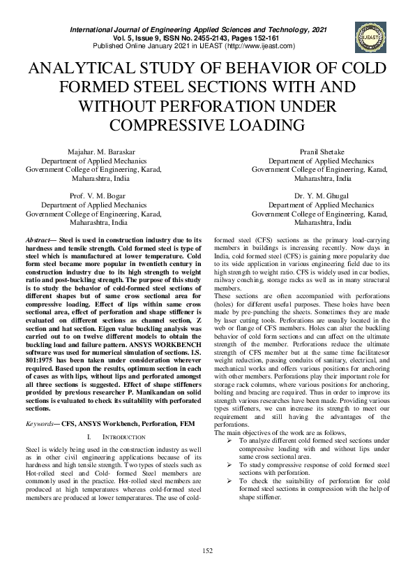 (PDF) Analytical Study of Behavior of Cold Formed Steel Sections with ...