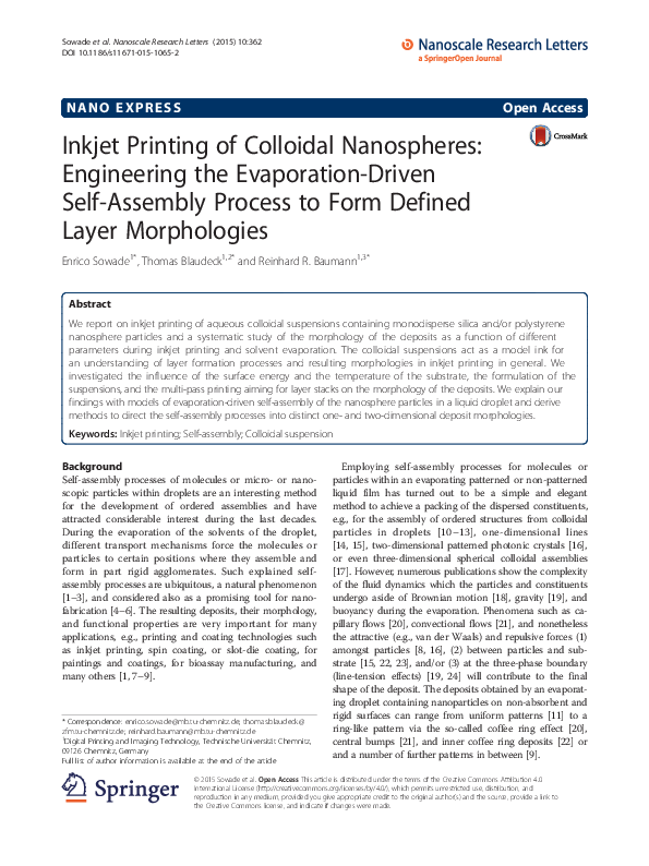 (PDF) Inkjet Printing of Colloidal Nanospheres: Engineering the ...
