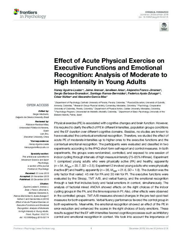 (PDF) Effect of Acute Physical Exercise on Executive Functions and ...