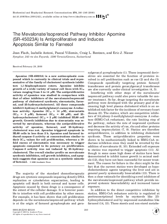 (PDF) The Mevalonate/Isoprenoid Pathway Inhibitor Apomine (SR-45023A ...