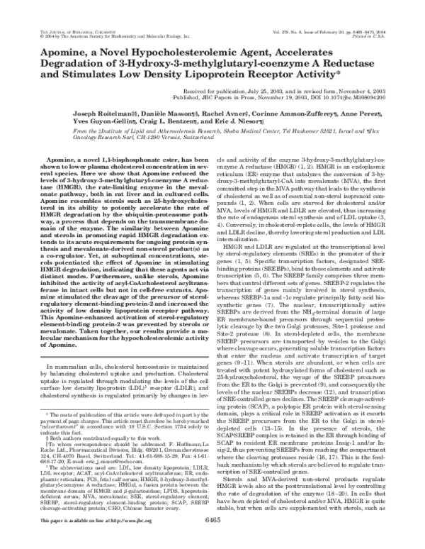 (PDF) Apomine, a Novel Hypocholesterolemic Agent, Accelerates ...