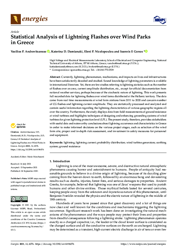 (PDF) Statistical Analysis of Lightning Flashes over Wind Parks in Greece