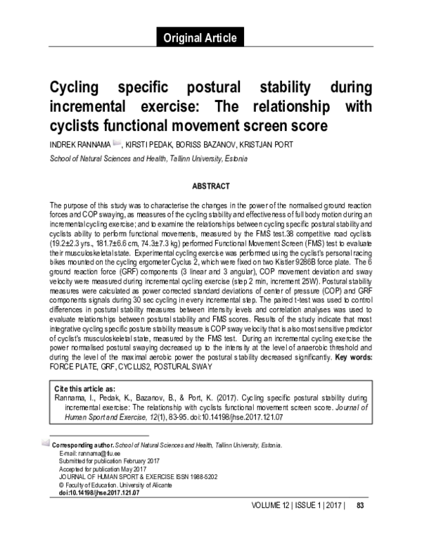 (PDF) Cycling specific postural stability during incremental exercise ...