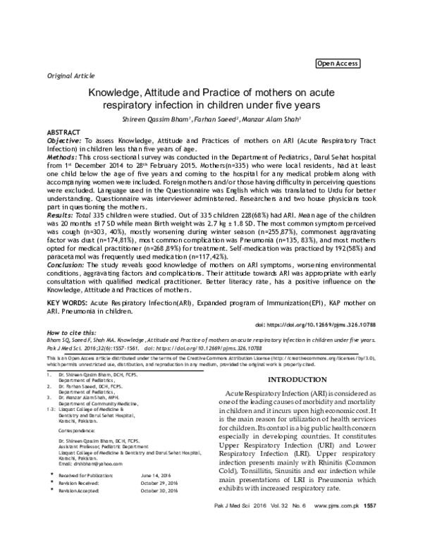 (PDF) Knowledge, Attitude and Practice of mothers on acute respiratory ...