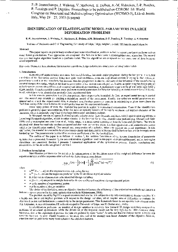 (PDF) Identification of elastoplastic model in large deformation problems
