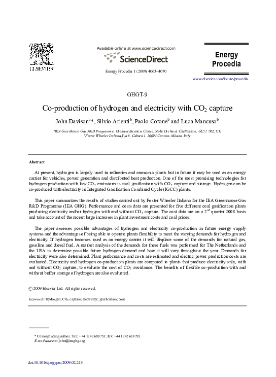 (PDF) Co-production of hydrogen and electricity with CO2 capture