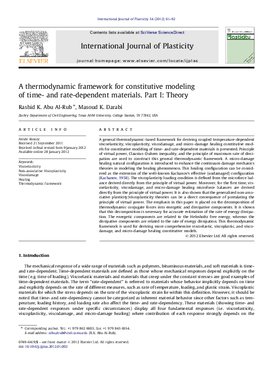 (PDF) A thermodynamic framework for constitutive modeling of time- and ...