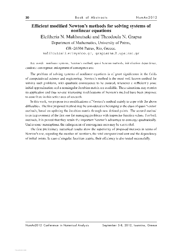 (PDF) “Efficient modified Newton's methods for solving systems of ...
