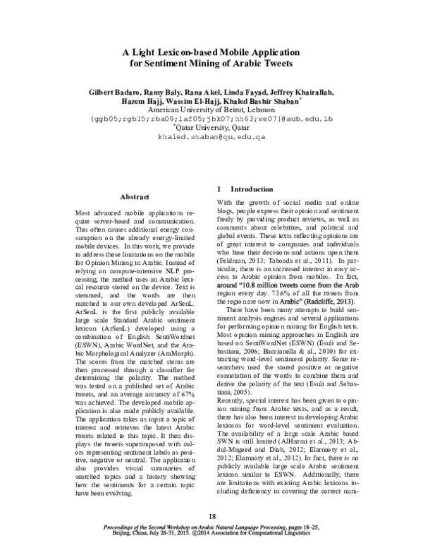 (PDF) A Light Lexicon-based Mobile Application for Sentiment Mining of ...