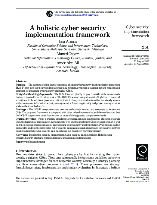 (PDF) A holistic cyber security implementation framework