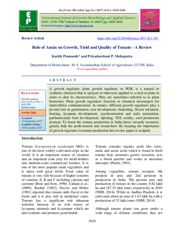 (PDF) Role of Auxin on Growth, Yield and Quality of Tomato -A Review
