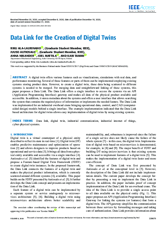 (PDF) Data Link for the Creation of Digital Twins