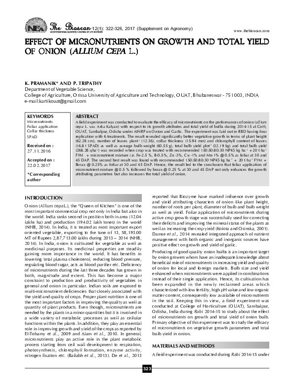 (PDF) EFFECT OF MICRONUTRIENTS ON GROWTH AND TOTAL YIELD OF ONION