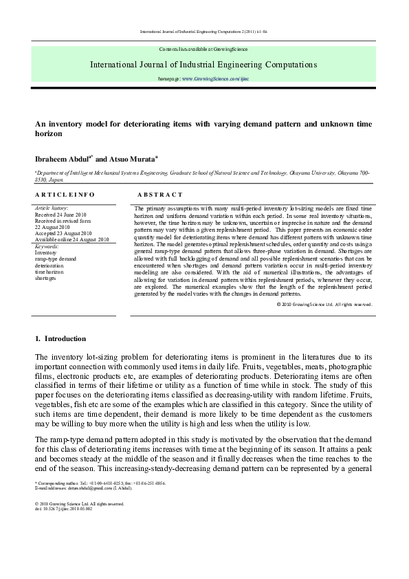 (PDF) An inventory model for deteriorating items with varying demand ...