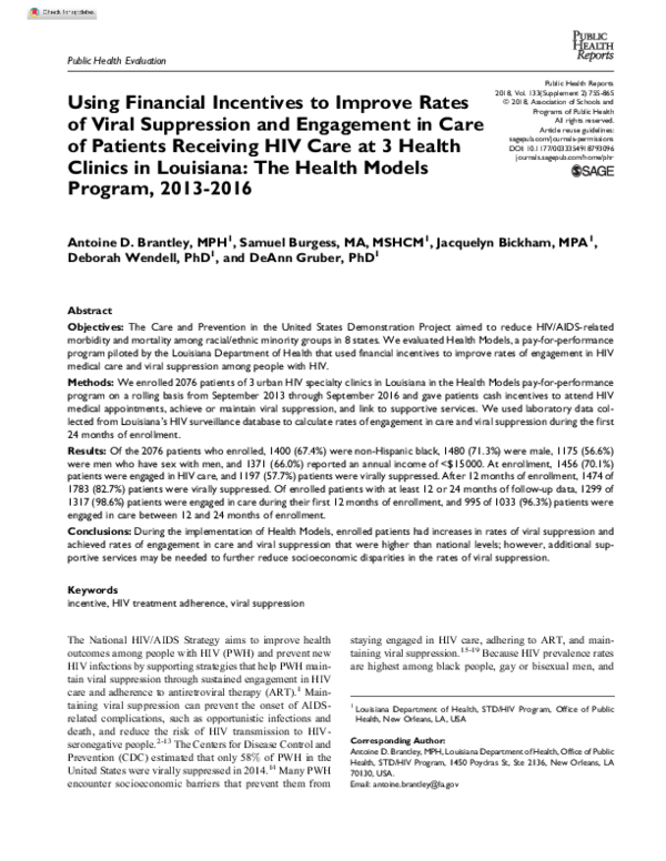 (PDF) Using Financial Incentives to Improve Rates of Viral Suppression ...