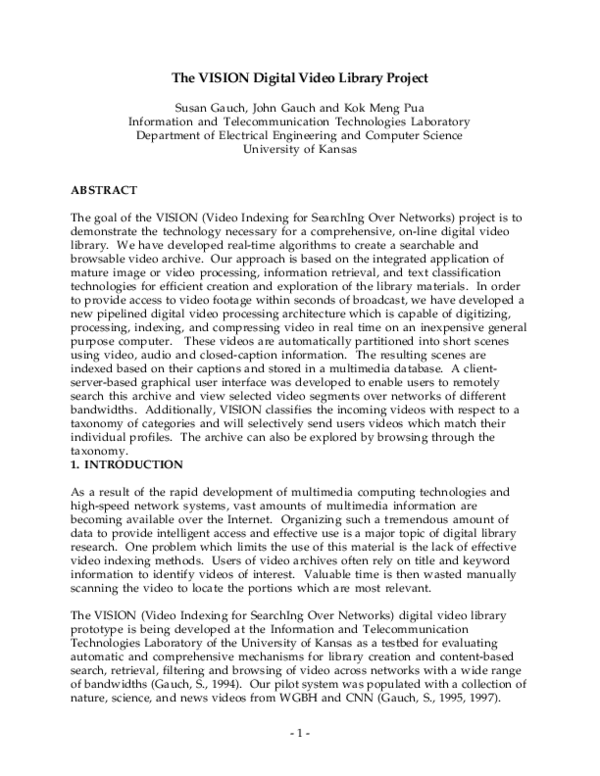 (PDF) The VISION Digital Video Library Project