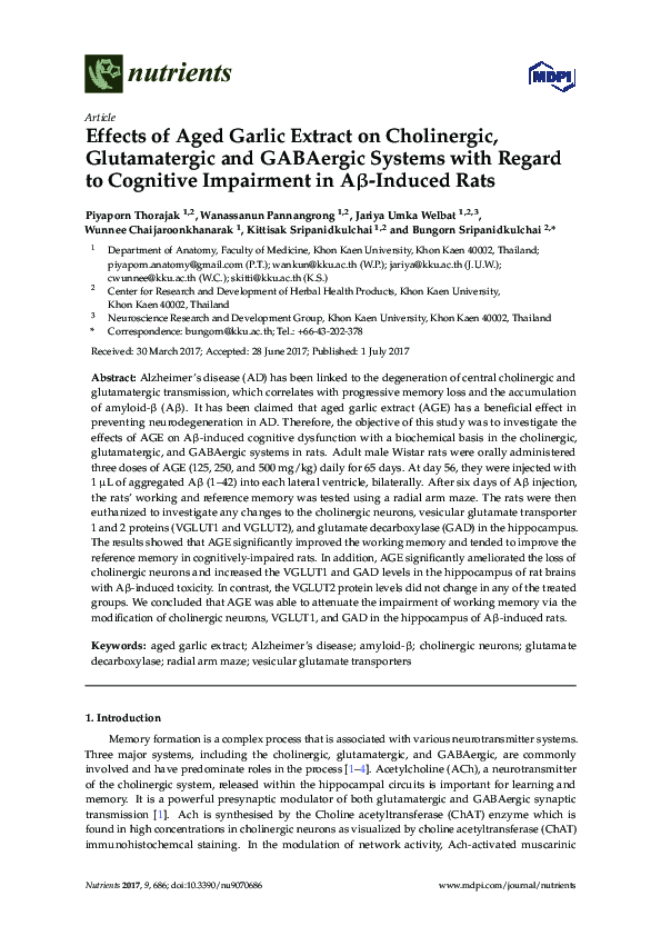 (PDF) Effects of Aged Garlic Extract on Cholinergic, Glutamatergic and ...