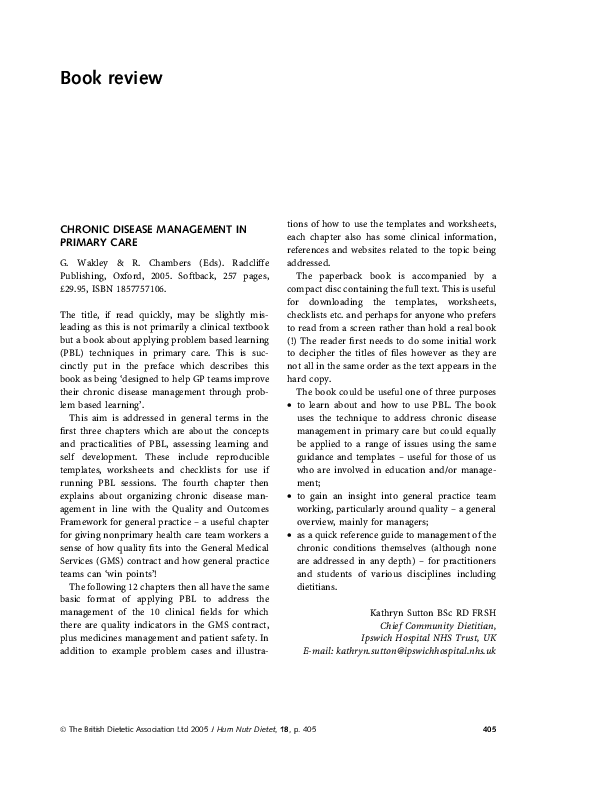 (PDF) Chronic Disease Management in Primary Care