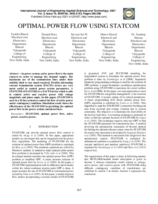 (PDF) Optimal Power Flow Using Statcom
