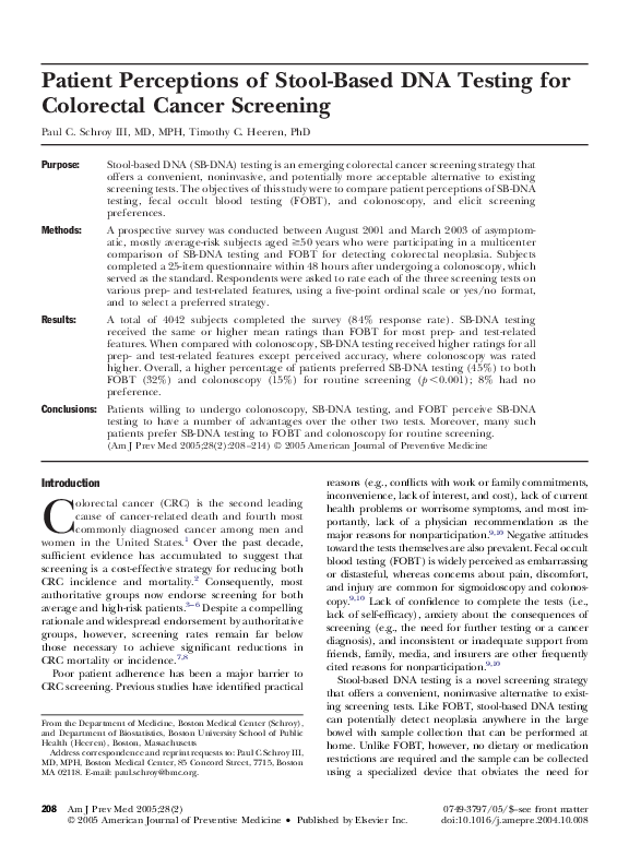 (PDF) Patient perceptions of stool-based DNA testing for colorectal ...