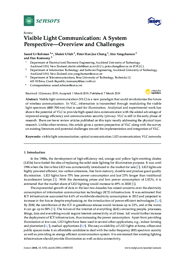(PDF) Visible Light Communication: A System Perspective—Overview and ...