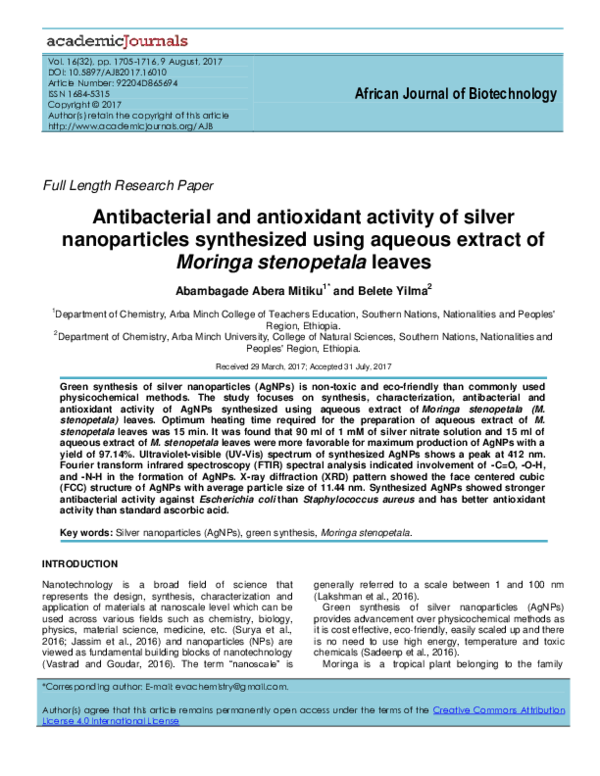 (PDF) Antibacterial and antioxidant activity of silver nanoparticles ...
