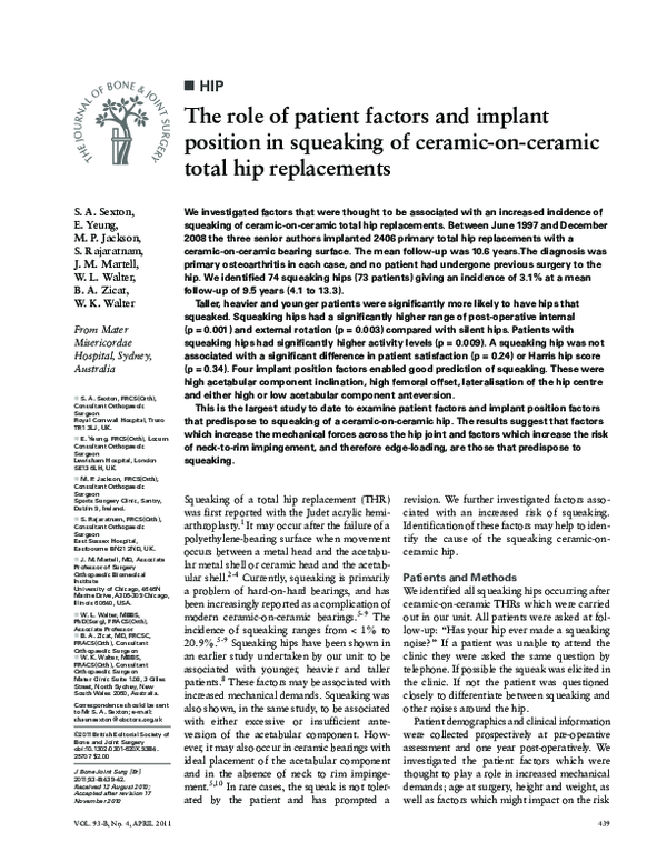 (PDF) The role of patient factors and implant position in squeaking of
