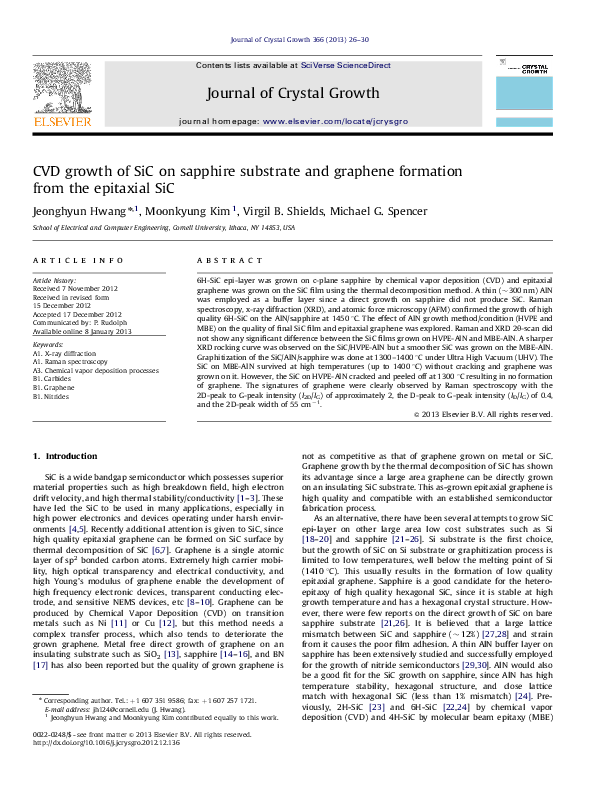 (PDF) CVD growth of SiC on sapphire substrate and graphene formation ...