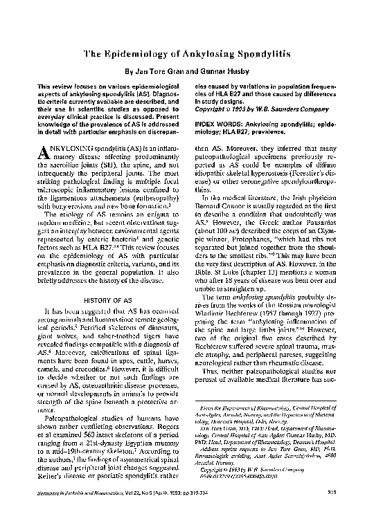 (PDF) The epidemiology of ankylosing spondylitis