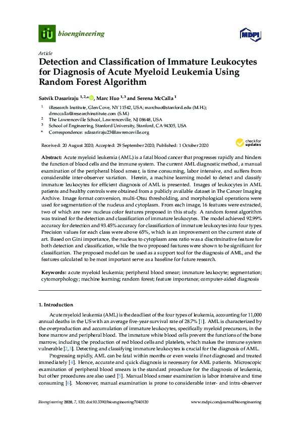 (PDF) Detection and Classification of Immature Leukocytes for Diagnosis ...