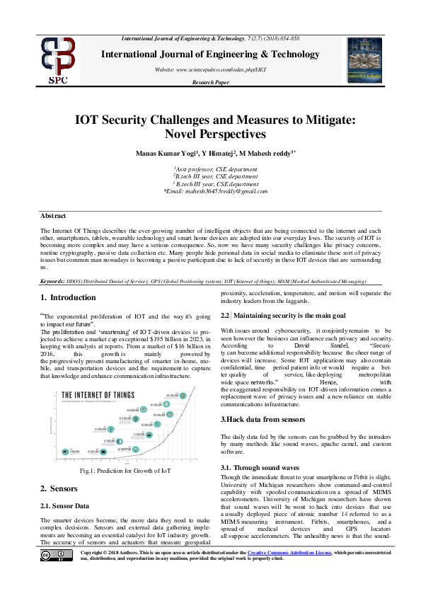 (PDF) IOT Security Challenges and Measures to Mitigate: Novel Perspectives