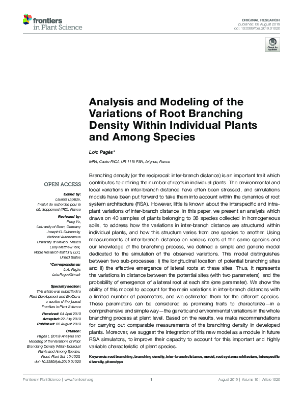 (PDF) Analysis and Modeling of the Variations of Root Branching Density ...