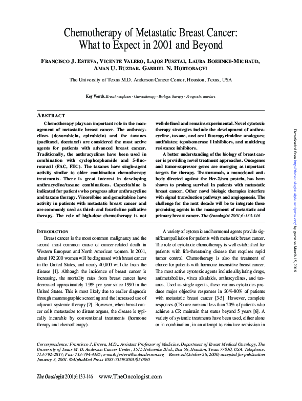 (PDF) Chemotherapy of Metastatic Breast Cancer: What to Expect in 2001 ...